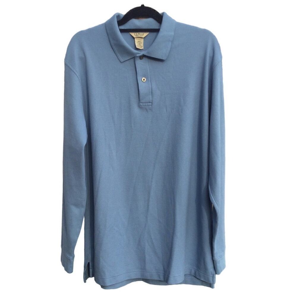 L.L. Bean Mens Cotton Long Sleeve Henley Shirt L Blue‎ Collared Gorpcore